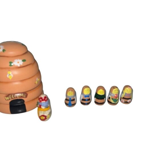 Honey Jar Beehive Nesting Doll with 10 Little Bees Ceramic Handmade - Picture 9 of 10